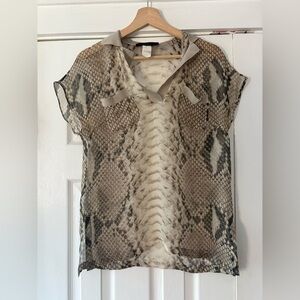 Les Copains Size 42 US 6 Silk Sheer Blouse Snake Skin Print Flaw